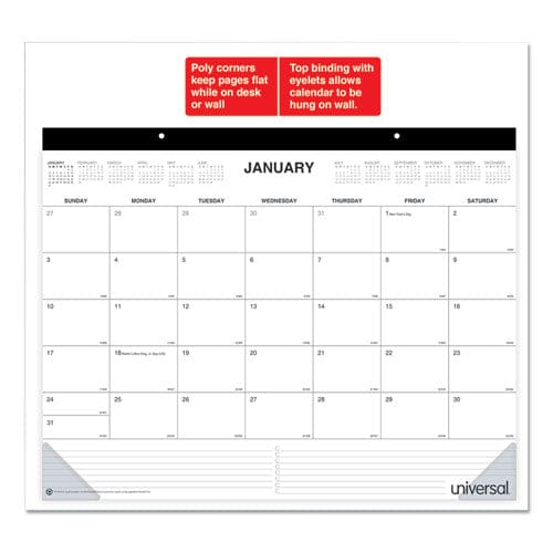 Desk Pad Calendar 22 X 17 White/black Sheets Black Binding Clear Corners 12-month (jan To Dec): 2023 - School Supplies - Universal®