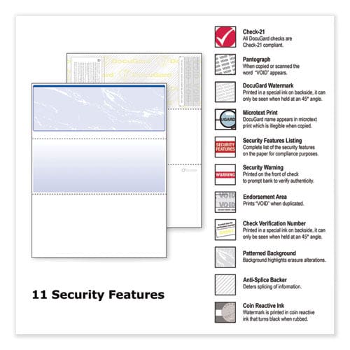 DocuGard Security Business Checks 11 Features 8.5 X 11 Blue Marble Top 500/ream - Office - DocuGard™