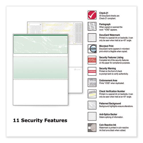 DocuGard Standard Security Check 11 Features 8.5 X 11 Green Marble Top 500/ream - Office - DocuGard™