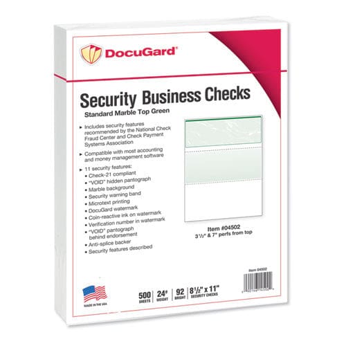 DocuGard Standard Security Check 11 Features 8.5 X 11 Green Marble Top 500/ream - Office - DocuGard™