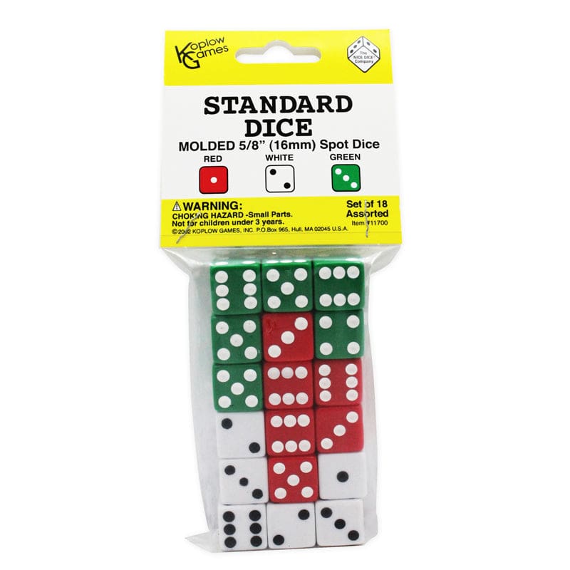 Dot Dice 6 Each Of Red White & Green (Pack of 10) - Dice - Koplow Games Inc.