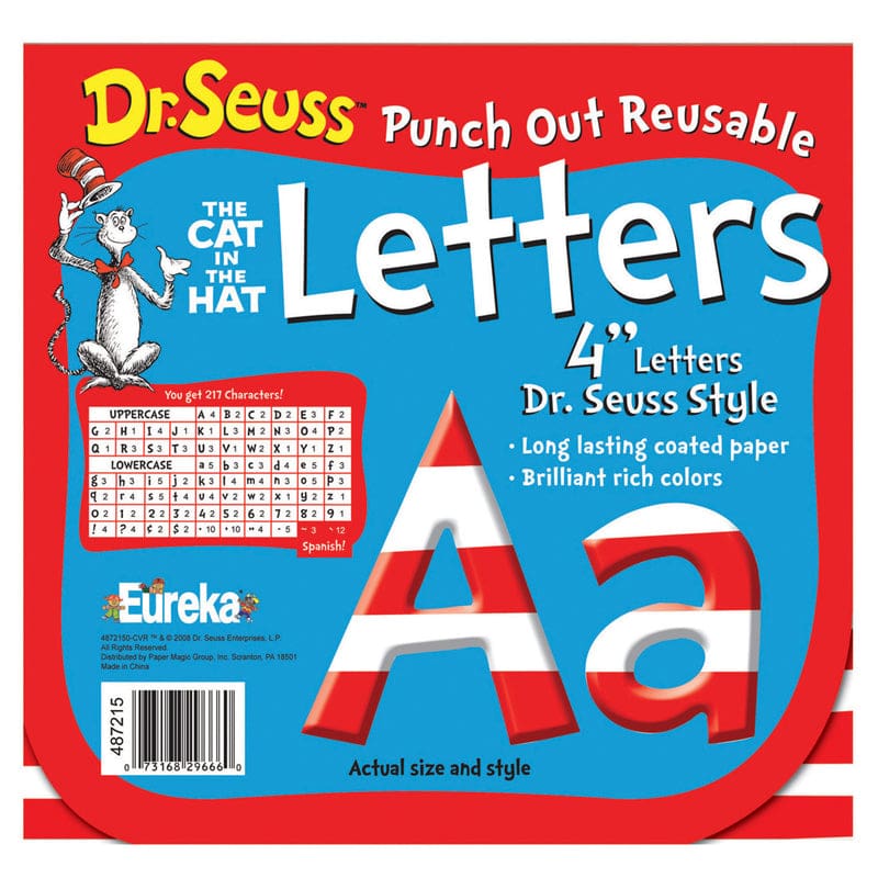 Dr Seuss 4 In Red & White Letters Punch Out Reusable (Pack of 6) - Letters - Eureka