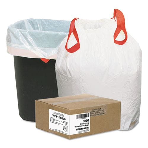 Draw ’n Tie Heavy-duty Trash Bags 13 Gal 0.9 Mil 24.5 X 27.38 White 50 Bags/roll 4 Rolls/box - Janitorial & Sanitation - Draw ’n Tie®