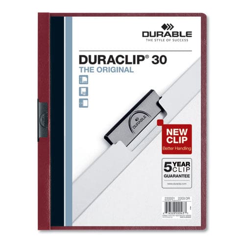 Durable Duraclip Report Cover Clip Fastener 8.5 X 11 Clear/maroon 25/box - School Supplies - Durable®