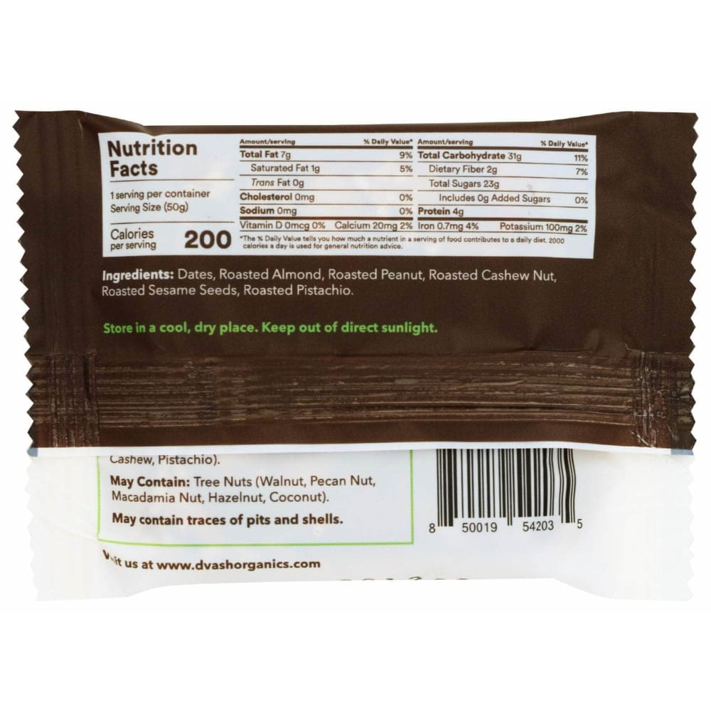 DVASH ORGANICS Grocery > Nutritional Bars DVASH ORGANICS: Cashew Almond Pistachio Date Energy Bar, 1.76 oz