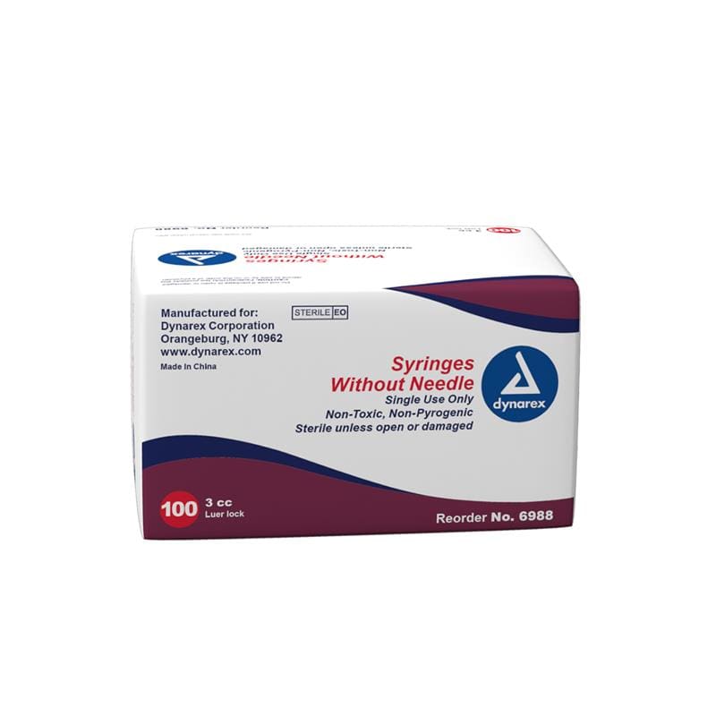 Dynarex Syringe 3Ml No Needle Ll Box of 100 - Needles and Syringes >> Syringes No Needle - Dynarex