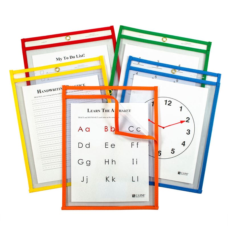 Easy Load Pockets Primary Clrs 5 Pk (Pack of 3) - Dry Erase Sheets - C-Line Products Inc