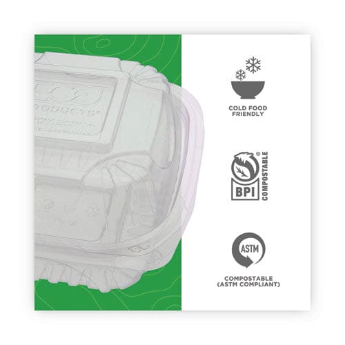 Eco-Products Clear Clamshell Hinged Food Containers 6 X 6 X 3 Plastic 80/pack 3 Packs/carton - Food Service - Eco-Products®