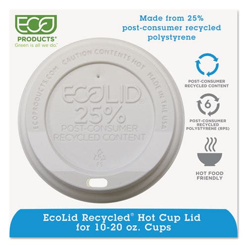 Eco-Products Ecolid 25% Recycled Content Hot Cup Lid White Fits 10 Oz To 20 Oz Cups 100/pack 10 Packs/carton - Food Service - Eco-Products®