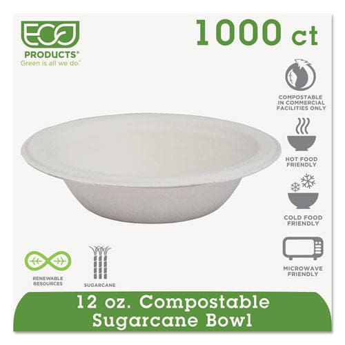 Eco-Products Renewable And Compostable Sugarcane Bowls 12 Oz Natural White 50/pack 20 Packs/carton - Food Service - Eco-Products®