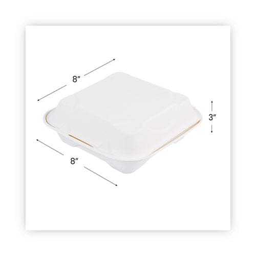 Eco-Products Vanguard Renewable And Compostable Sugarcane Clamshells 1-compartment 8 X 8 X 3 White 200/carton - Food Service - Eco-Products®