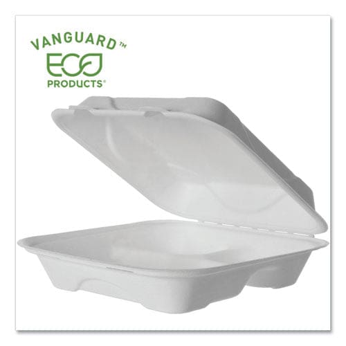 Eco-Products Vanguard Renewable And Compostable Sugarcane Clamshells 3-compartment 9 X 9 X 3 White 200/carton - Food Service - Eco-Products®