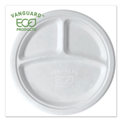 Eco-Products Vanguard Renewable And Compostable Sugarcane Plates 3-compartment 10 Dia White 500/carton - Food Service - Eco-Products®