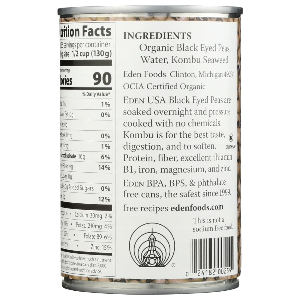 EDEN FOODS: Bean Black Eyed Peas No Salt Added Organic 15 oz - Grocery > Pantry - EDEN FOODS