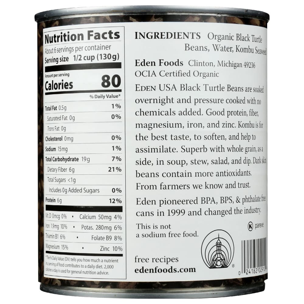 EDEN FOODS: Organic Black Turtle Beans 29 oz - Grocery > Meal Ingredients > Beans - EDEN FOODS