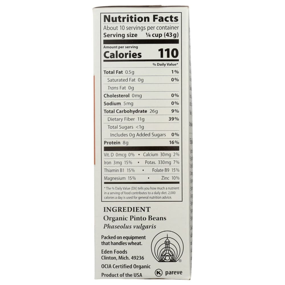 EDEN FOODS: Organic Pinto Beans 16 oz - Grocery > Meal Ingredients > Beans - EDEN FOODS