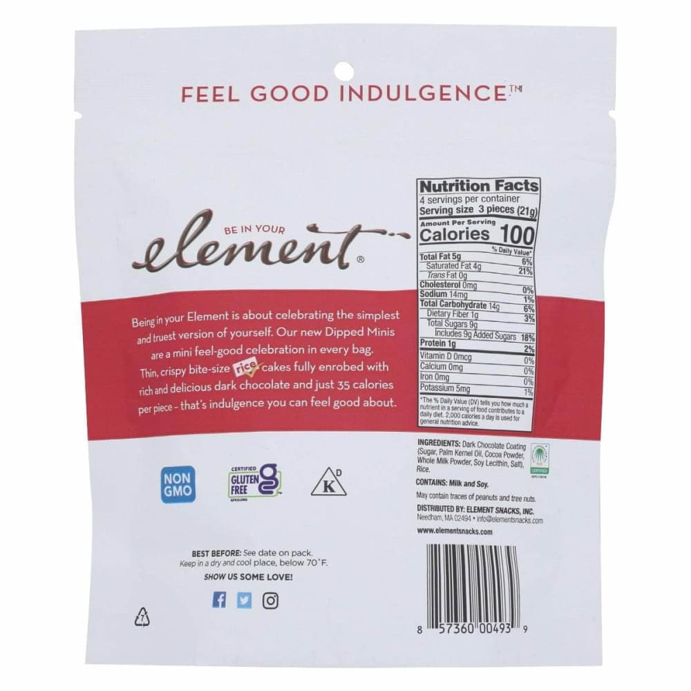 ELEMENT SNACKS Grocery > Refrigerated ELEMENT SNACKS: Dark Chocolate Fully Dipped Minis, 3 oz