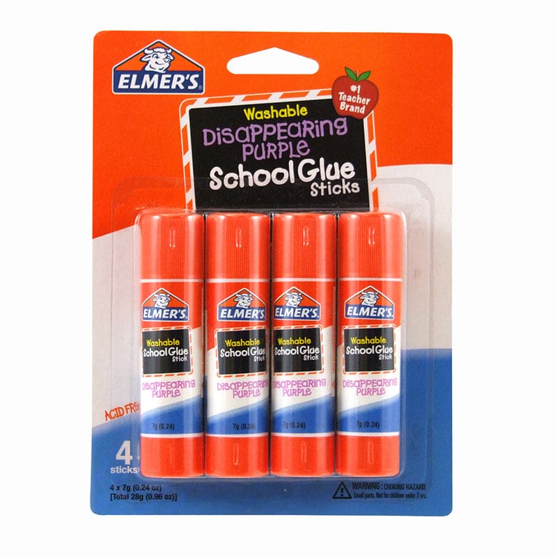 Elmers 4Pk School Purple Glue Sticks Disappearing Washable (Pack of 10) - Glue/Adhesives - Sanford L.p.