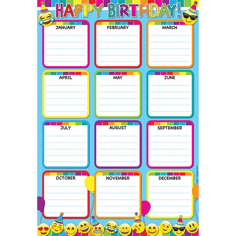 Emoji Birthday Smart Poly 13X19 Chart (Pack of 12) - Miscellaneous - Ashley Productions