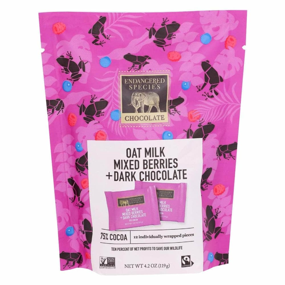 ENDANGERED SPECIES Grocery > Chocolate, Desserts and Sweets ENDANGERED SPECIES: Dark Chocolate With Oat Milk and Mixed Berries, 4.2 oz