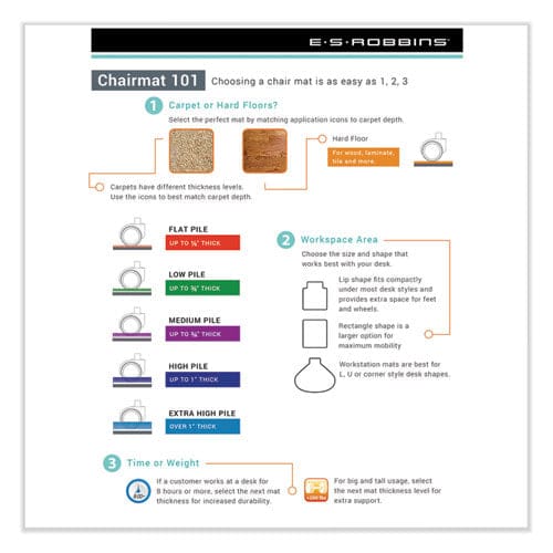 ES Robbins Everlife Light Use Chair Mat For Flat To Low Pile Carpet Rectangular With Lip 45 X 53 Clear - Furniture - ES Robbins®