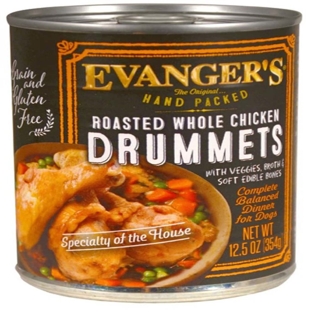 Evangers Hand Packed Roasted Chicken Drummet Dinner Canned Dog Food 12 oz 12 Pack - Pet Supplies - Evangers