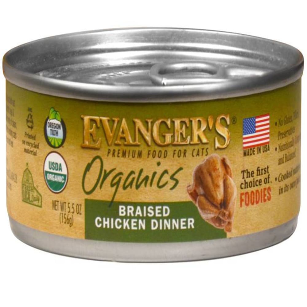 Evangers Organics Braised Chicken Dinner Canned Cat Food 5.5oz - Pet Supplies - Evangers
