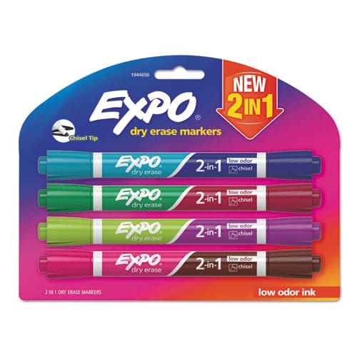 EXPO 2-in-1 Dry Erase Markers Fine/broad Chisel Tips Assorted Colors 8/pack - School Supplies - EXPO®