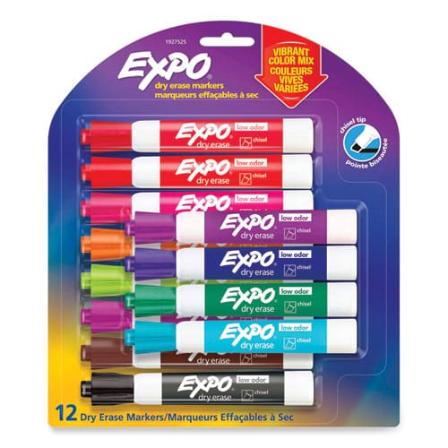 EXPO Low Odor Dry Erase Vibrant Color Markers Broad Chisel Tip Assorted Colors 12/set - School Supplies - EXPO®