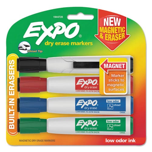 EXPO Magnetic Dry Erase Marker Broad Chisel Tip Assorted Colors 4/pack - School Supplies - EXPO®