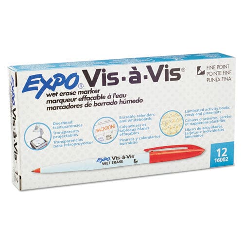 EXPO Vis-a-vis Wet Erase Marker Fine Bullet Tip Red Dozen - School Supplies - EXPO®