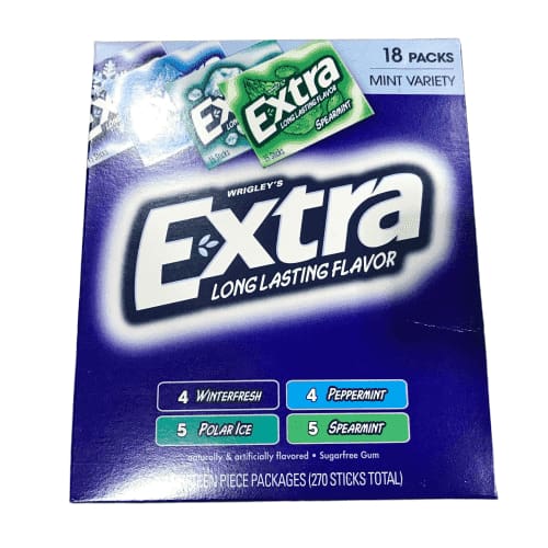 Extra Sugarfree Mint Gum Variety Box, 15 Pieces per box, 18 Count - ShelHealth.Com