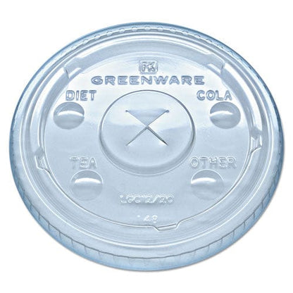 Fabri-Kal Greenware Cold Drink Lids Fits 9 Oz Old Fashioned Cups 12 Oz Squat Cups 20 Oz Cups Clear 1,000/carton - Food Service - Fabri-Kal®