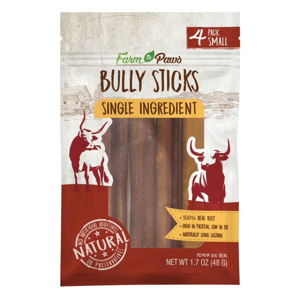 Farm To Paws Sm 4Pk Bully Sticks 1.7oz - Pet Supplies - Farm To Paws