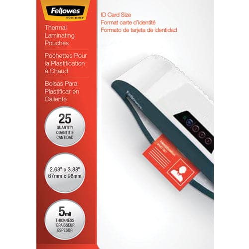 Fellowes Laminating Pouches 5 Mil 3.88 X 2.63 Gloss Clear 25/pack - Technology - Fellowes®
