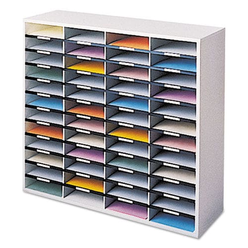 Fellowes Literature Organizer 48 Letter Compartments 38.25 X 11.88 X 34.69 Dove Gray - School Supplies - Fellowes®