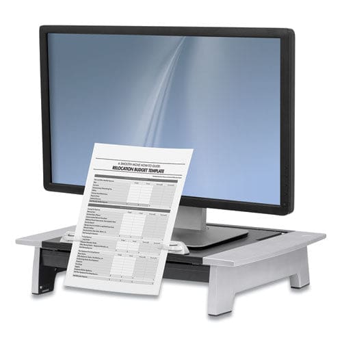 Fellowes Office Suites Monitor Riser Plus 19.88 X 14.06 X 4 To 6.5 Black/silver Supports 80 Lbs - School Supplies - Fellowes®