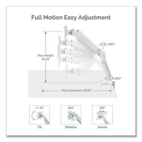 Fellowes Platinum Series Dual Monitor Arm For 27 Monitors 360 Deg Rotation 45 Deg Tilt 180 Deg Pan White Supports 20 Lb - Furniture -