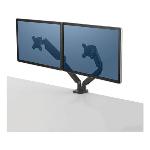 Fellowes Platinum Series Dual Monitor Arm For 27 Monitors 360 Deg Rotation 45 Deg Tilt 180 Deg Pan White Supports 20 Lb - Furniture -