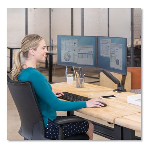 Fellowes Platinum Series Dual Monitor Arm For 27 Monitors 360 Deg Rotation +85 Deg/-20 Deg Tilt 360 Deg Pan Black Supports 20 Lb - Furniture