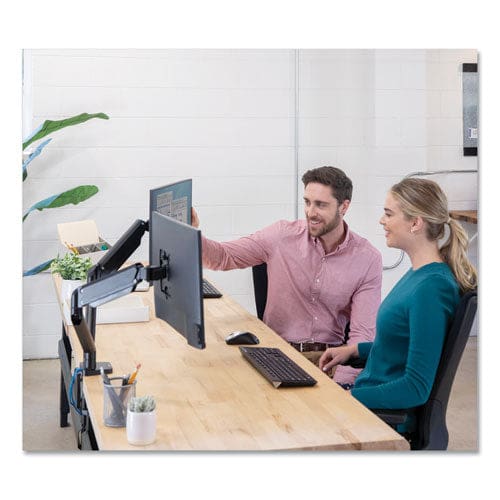 Fellowes Platinum Series Dual Monitor Arm For 27 Monitors 360 Deg Rotation +85 Deg/-20 Deg Tilt 360 Deg Pan Black Supports 20 Lb - Furniture