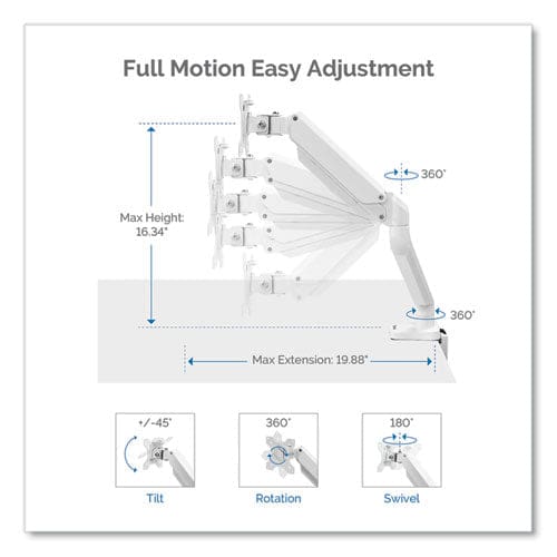 Fellowes Platinum Series Single Monitor Arm For 27 Monitors 360 Deg Rotation 45 Deg Tilt 180 Deg Pan White Supports 20 Lb - Furniture -