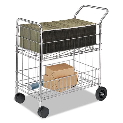 Fellowes Wire Mail Cart Metal 2 Bins 21.5 X 37.5 X 39.5 Chrome - Office - Fellowes®