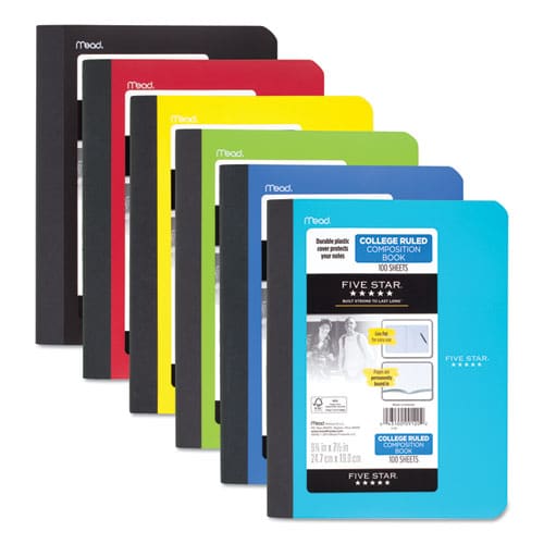 Five Star Composition Book Medium/college Rule Randomly Assorted Covers (black/blue/green/red/yellow) 9.75 X 7.5 100 Sheets - School