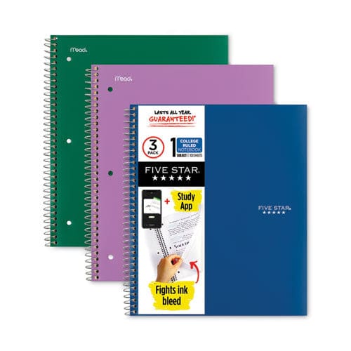 Five Star Wirebound Notebook 1 Subject Medium/college Rule Randomly Assorted Covers 11 X 8.5 100 Sheets 3/pack - School Supplies - Five