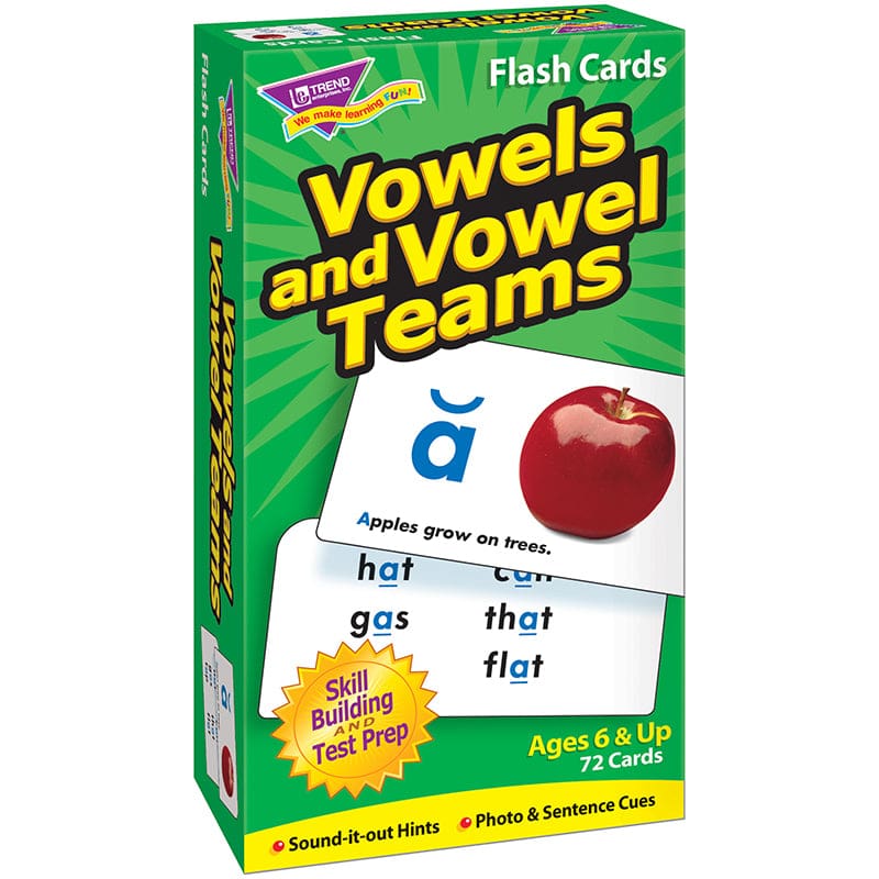 Flash Cards Vowels & Vowel Teams 72/Box (Pack of 6) - Phonics - Trend Enterprises Inc.