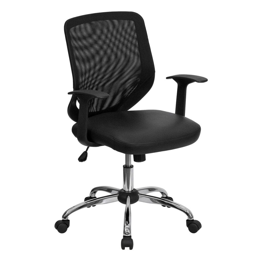 Flash Furniture Mesh Back with Leather Seat Office Chair Black - Office Chairs - Flash Furniture