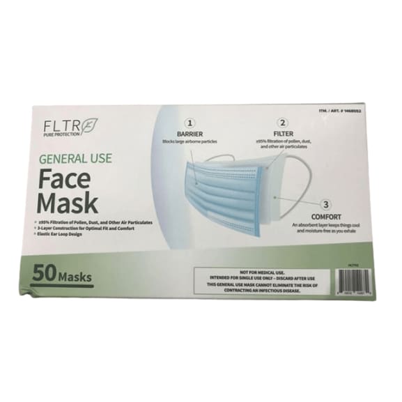 FLTR General Use 3 Layer Face Mask, 50 Count. - ShelHealth.Com