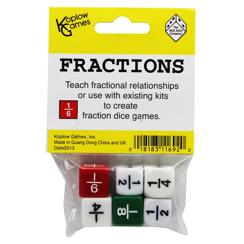 Fraction Dice Set Of 6 (Pack of 10) - Fractions & Decimals - Koplow Games Inc.