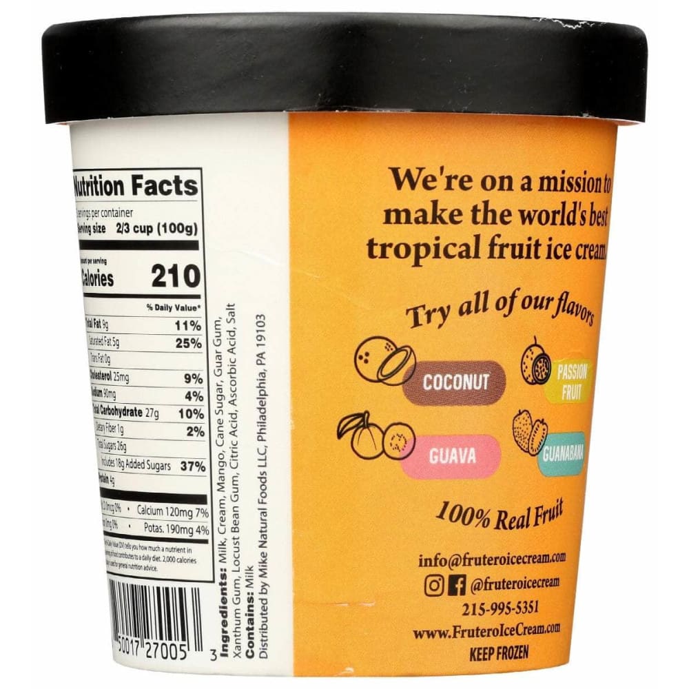 FRUTERO ICE CREAM Grocery > Frozen FRUTERO ICE CREAM: Mango Ice Cream, 1 pt